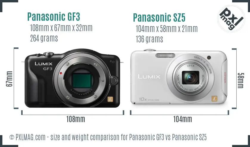 Panasonic GF3 vs Panasonic SZ5 size comparison