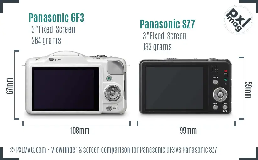Panasonic GF3 vs Panasonic SZ7 Screen and Viewfinder comparison