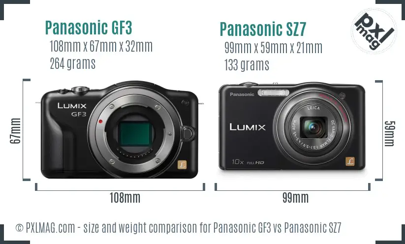 Panasonic GF3 vs Panasonic SZ7 size comparison