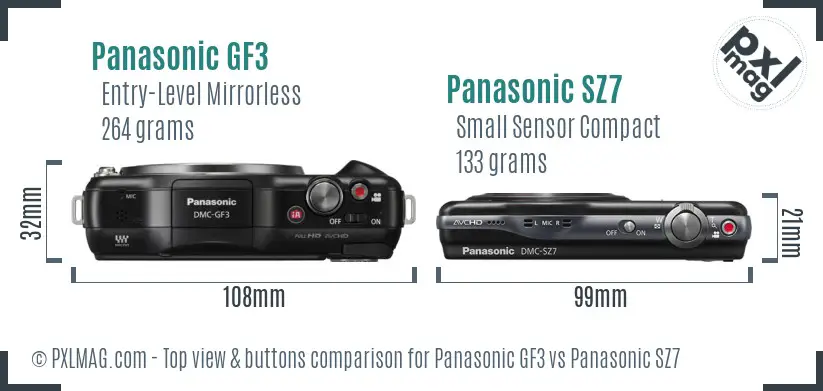 Panasonic GF3 vs Panasonic SZ7 top view buttons comparison
