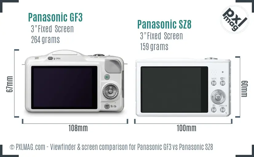 Panasonic GF3 vs Panasonic SZ8 Screen and Viewfinder comparison