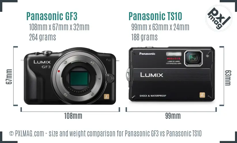 Panasonic GF3 vs Panasonic TS10 size comparison