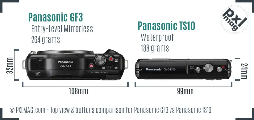 Panasonic GF3 vs Panasonic TS10 top view buttons comparison