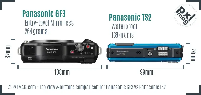 Panasonic GF3 vs Panasonic TS2 top view buttons comparison