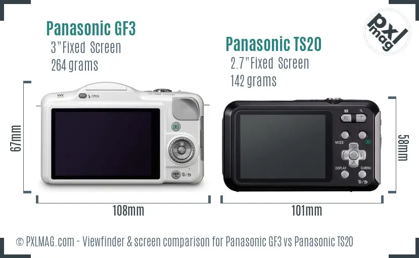 Panasonic GF3 vs Panasonic TS20 Screen and Viewfinder comparison