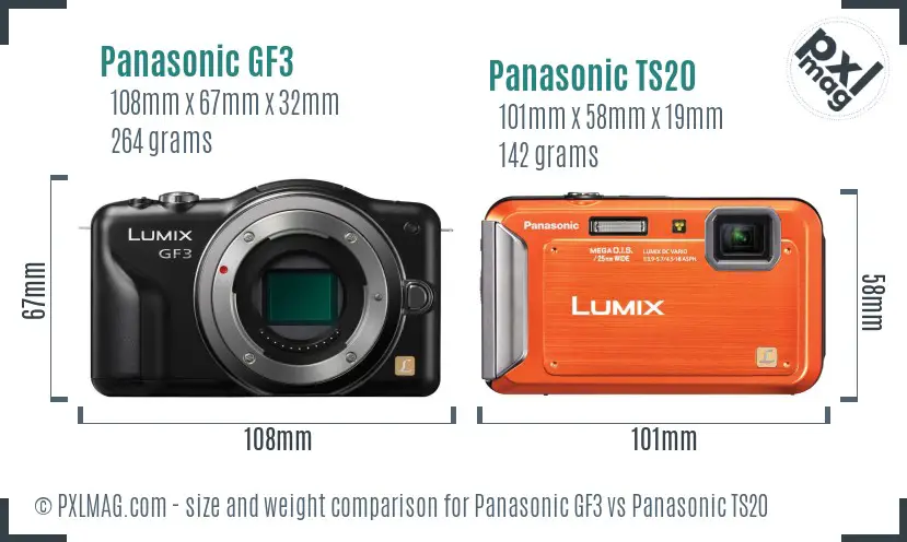 Panasonic GF3 vs Panasonic TS20 size comparison