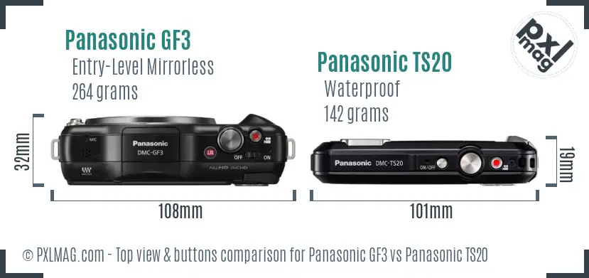 Panasonic GF3 vs Panasonic TS20 top view buttons comparison