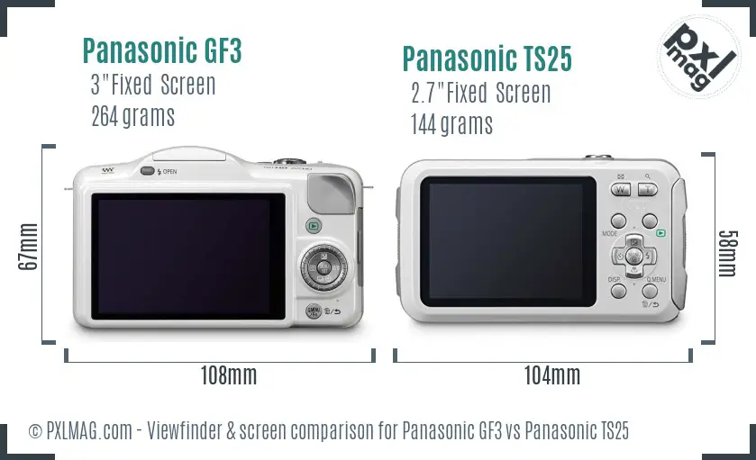 Panasonic GF3 vs Panasonic TS25 Screen and Viewfinder comparison