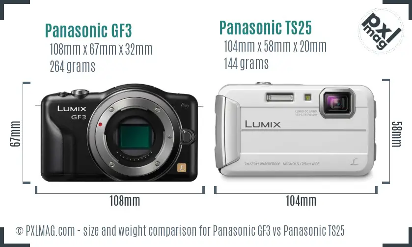 Panasonic GF3 vs Panasonic TS25 size comparison