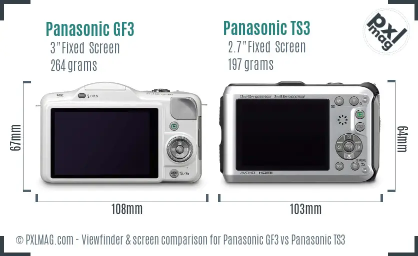 Panasonic GF3 vs Panasonic TS3 Screen and Viewfinder comparison