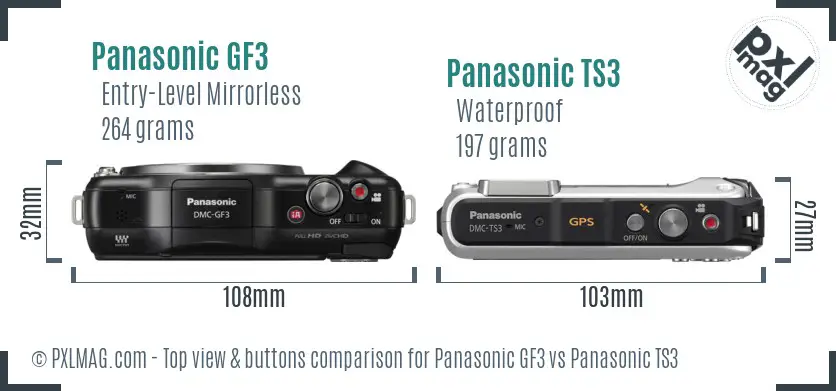 Panasonic GF3 vs Panasonic TS3 top view buttons comparison