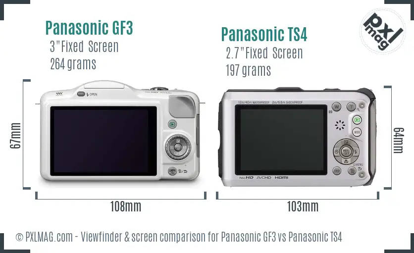 Panasonic GF3 vs Panasonic TS4 Screen and Viewfinder comparison