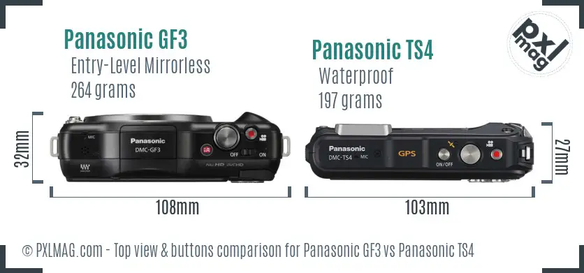 Panasonic GF3 vs Panasonic TS4 top view buttons comparison