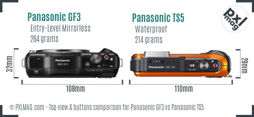 Panasonic GF3 vs Panasonic TS5 top view buttons comparison