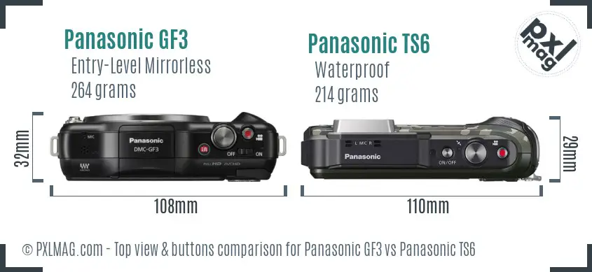 Panasonic GF3 vs Panasonic TS6 top view buttons comparison