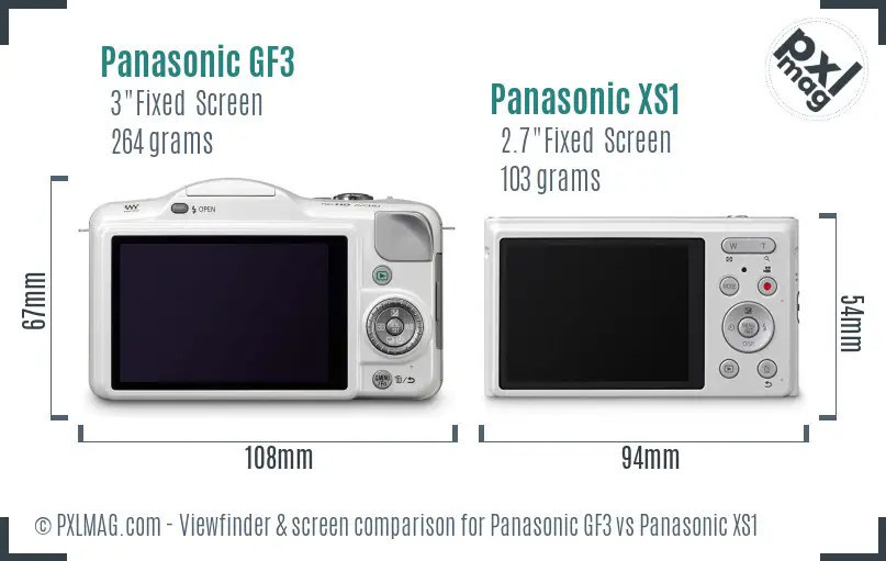 Panasonic GF3 vs Panasonic XS1 Screen and Viewfinder comparison