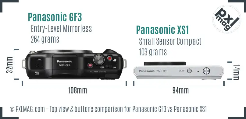 Panasonic GF3 vs Panasonic XS1 top view buttons comparison