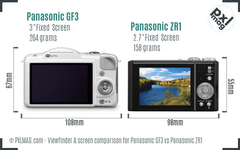 Panasonic GF3 vs Panasonic ZR1 Screen and Viewfinder comparison