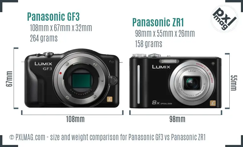 Panasonic GF3 vs Panasonic ZR1 size comparison