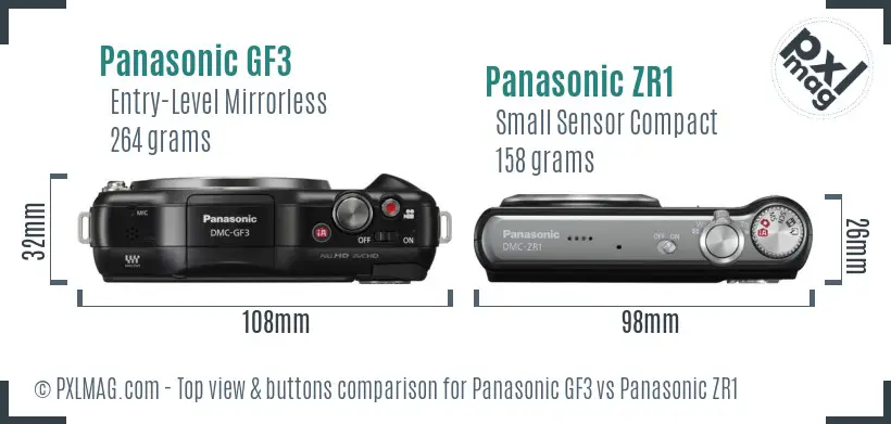 Panasonic GF3 vs Panasonic ZR1 top view buttons comparison