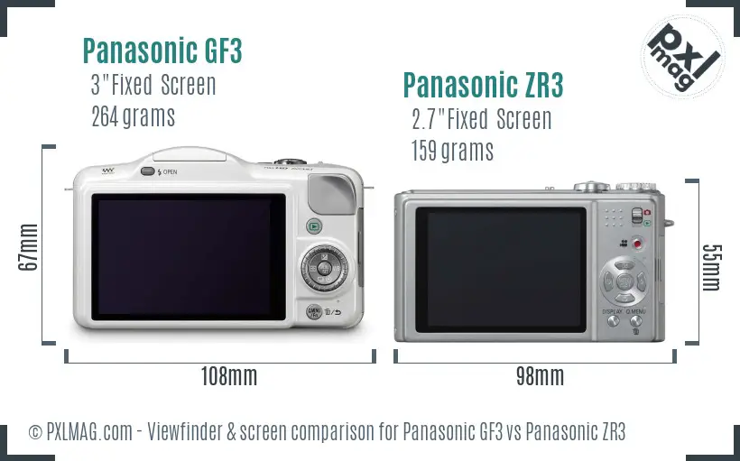Panasonic GF3 vs Panasonic ZR3 Screen and Viewfinder comparison