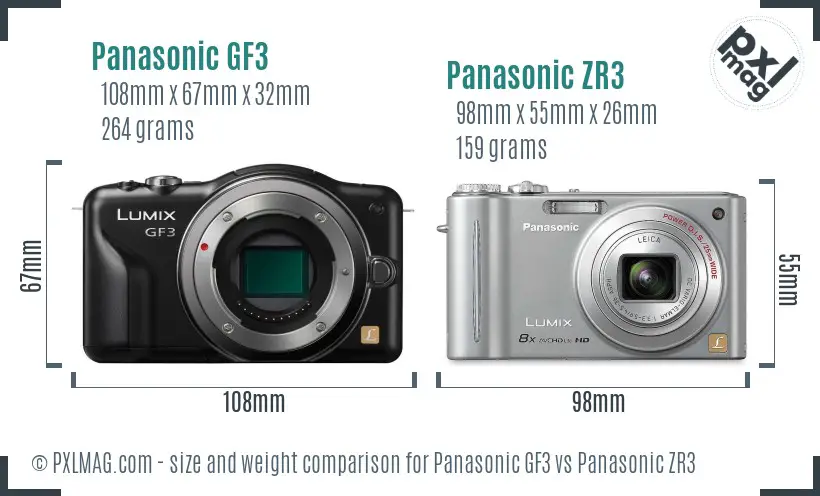 Panasonic GF3 vs Panasonic ZR3 size comparison