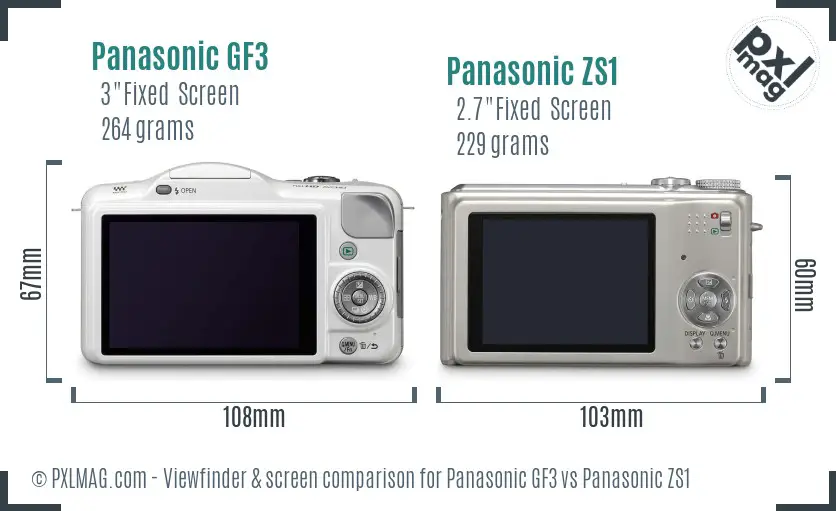 Panasonic GF3 vs Panasonic ZS1 Screen and Viewfinder comparison