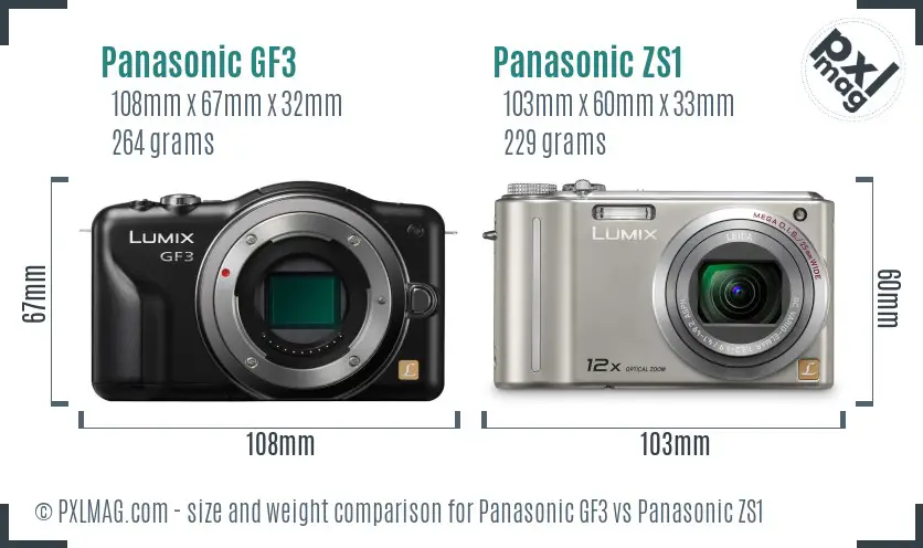 Panasonic GF3 vs Panasonic ZS1 size comparison