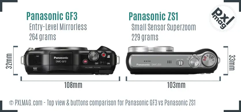 Panasonic GF3 vs Panasonic ZS1 top view buttons comparison