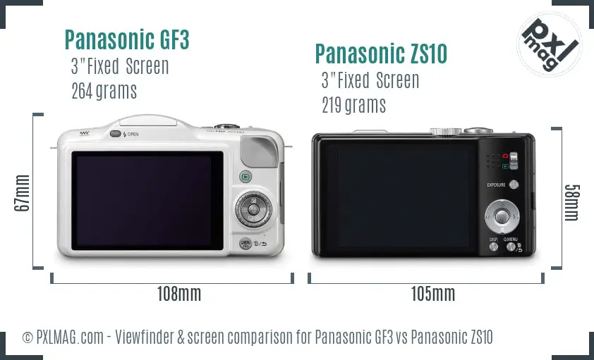 Panasonic GF3 vs Panasonic ZS10 Screen and Viewfinder comparison