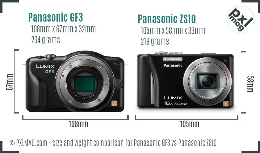Panasonic GF3 vs Panasonic ZS10 size comparison