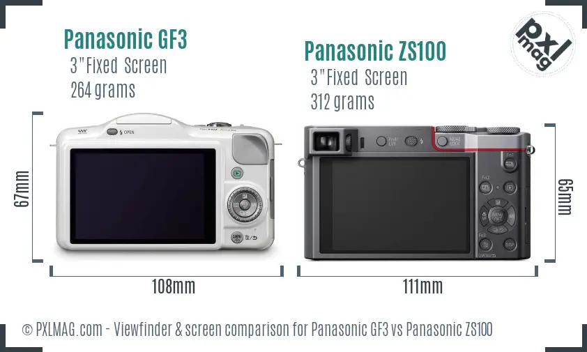 Panasonic GF3 vs Panasonic ZS100 Screen and Viewfinder comparison