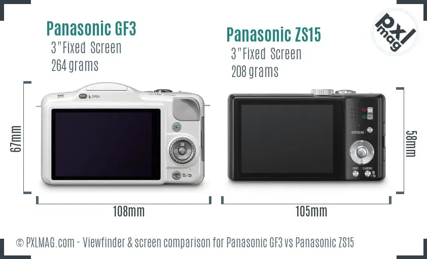 Panasonic GF3 vs Panasonic ZS15 Screen and Viewfinder comparison