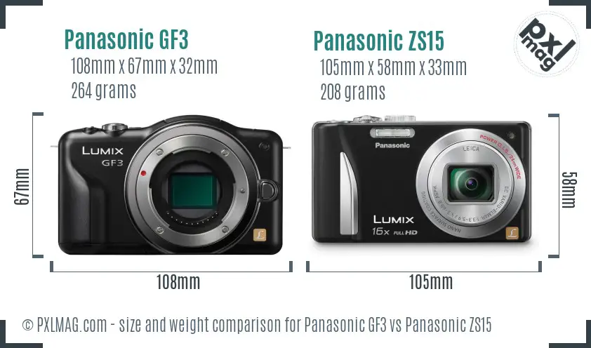 Panasonic GF3 vs Panasonic ZS15 size comparison