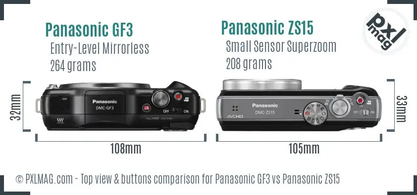 Panasonic GF3 vs Panasonic ZS15 top view buttons comparison