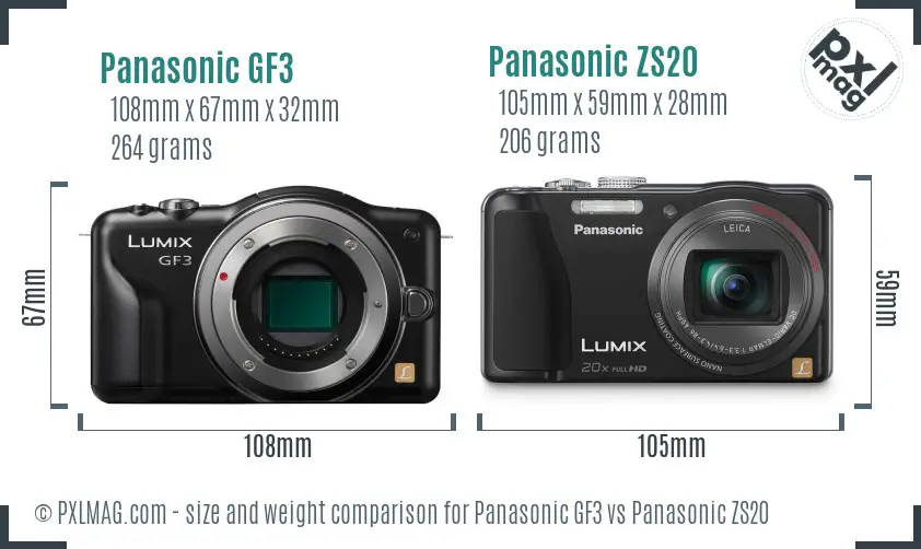 Panasonic GF3 vs Panasonic ZS20 size comparison