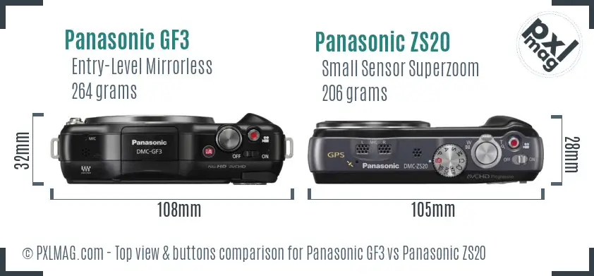 Panasonic GF3 vs Panasonic ZS20 top view buttons comparison