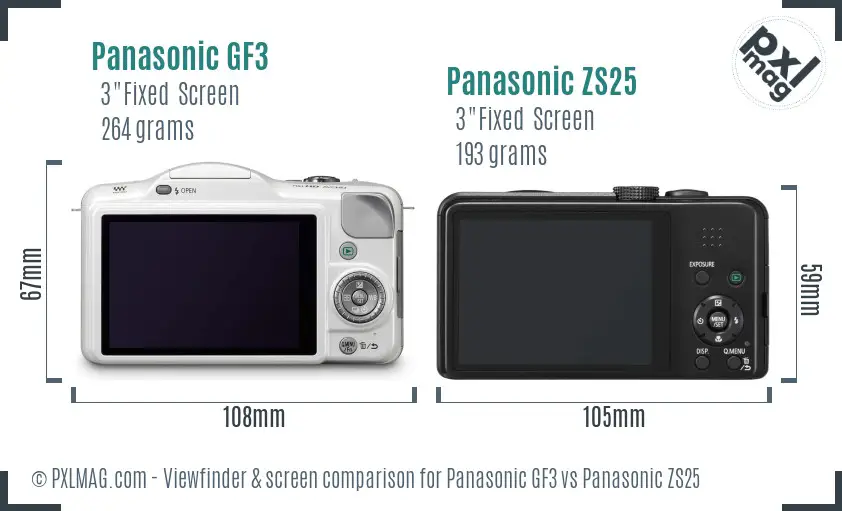 Panasonic GF3 vs Panasonic ZS25 Screen and Viewfinder comparison