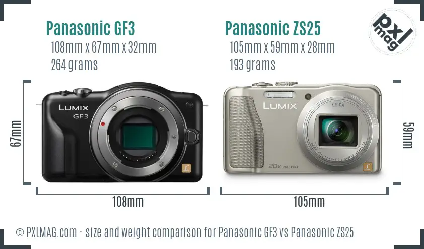 Panasonic GF3 vs Panasonic ZS25 size comparison