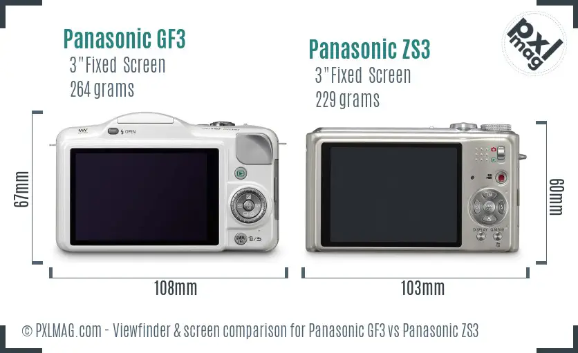 Panasonic GF3 vs Panasonic ZS3 Screen and Viewfinder comparison