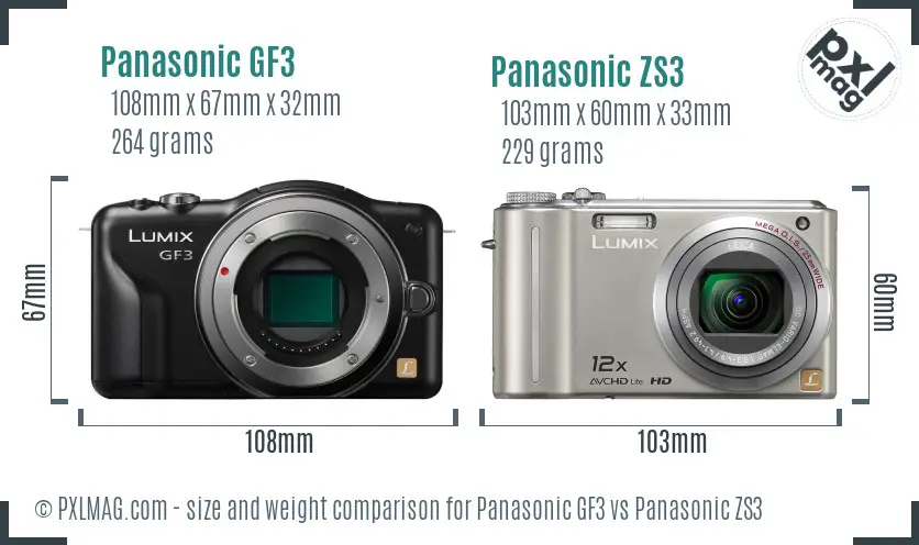 Panasonic GF3 vs Panasonic ZS3 size comparison
