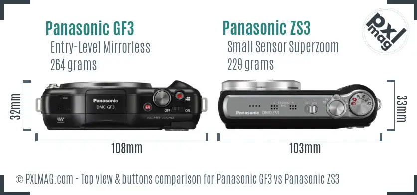 Panasonic GF3 vs Panasonic ZS3 top view buttons comparison