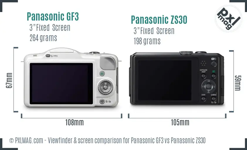 Panasonic GF3 vs Panasonic ZS30 Screen and Viewfinder comparison
