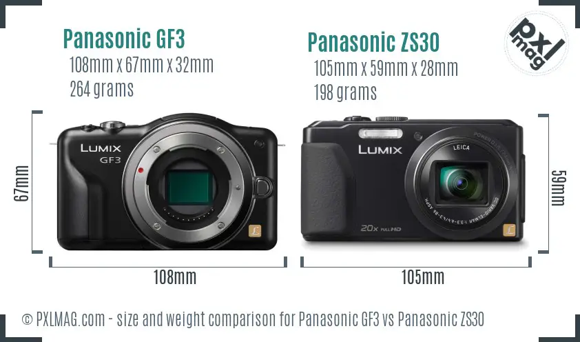 Panasonic GF3 vs Panasonic ZS30 size comparison