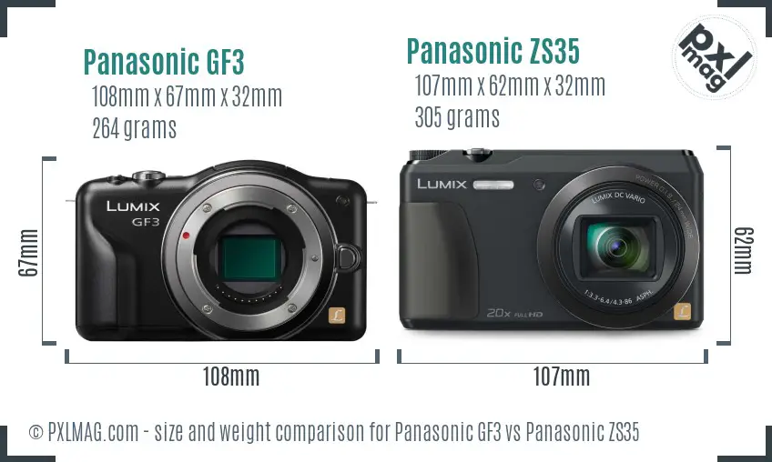 Panasonic GF3 vs Panasonic ZS35 size comparison