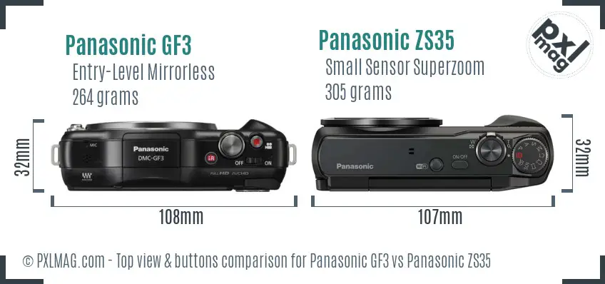 Panasonic GF3 vs Panasonic ZS35 top view buttons comparison