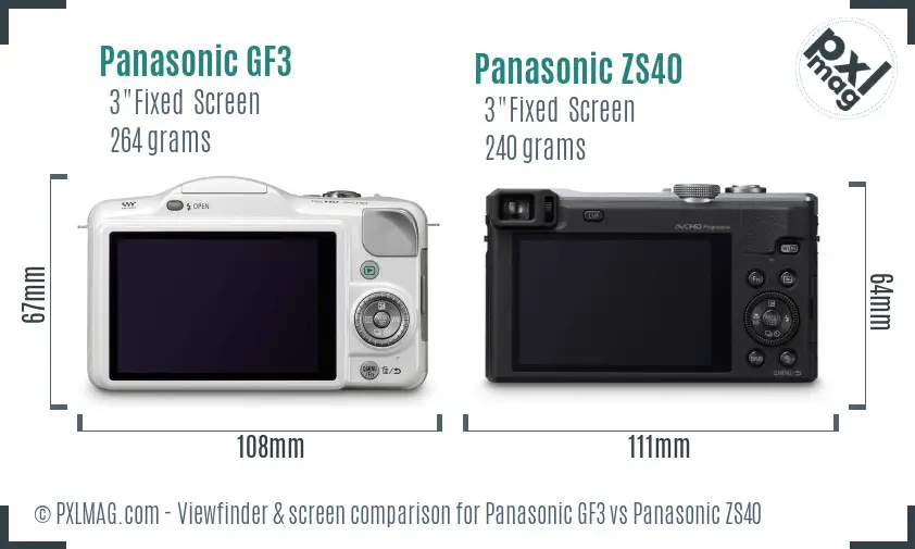 Panasonic GF3 vs Panasonic ZS40 Screen and Viewfinder comparison