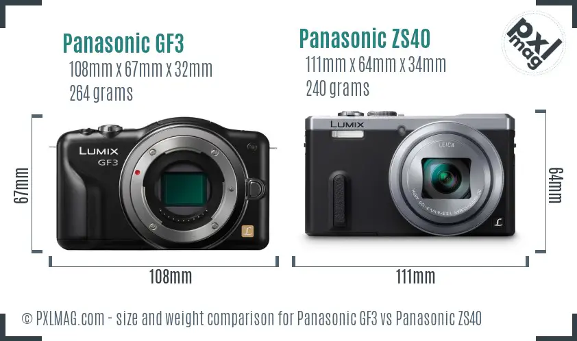 Panasonic GF3 vs Panasonic ZS40 size comparison