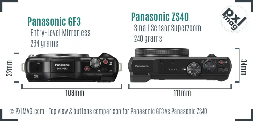 Panasonic GF3 vs Panasonic ZS40 top view buttons comparison