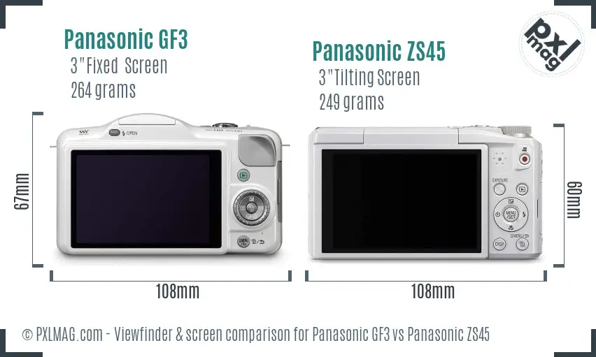 Panasonic GF3 vs Panasonic ZS45 Screen and Viewfinder comparison